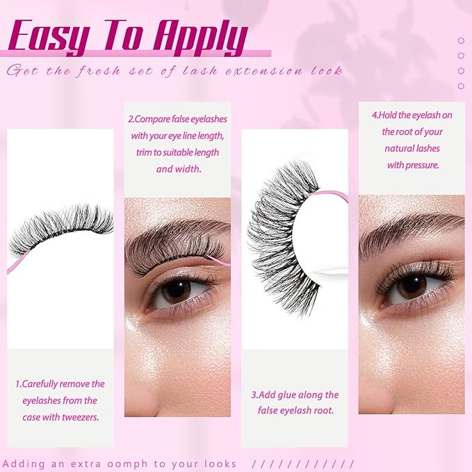 Veleasha Russian Strip Lashes with Clear Band Looks Like Eyelash Extensions D Curl Lash Strips 10 Pairs Pack (DT04)