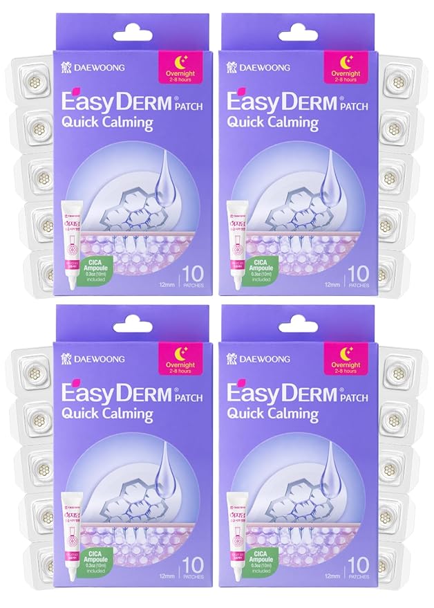EasyDerm Quick Calming Magnesium Patches – 40 Patches (4 Pack), Hydrocolloid Acne Spot Treatment with Tea Tree & Cica, Bulk Value Pack for Acne-Prone Skin, Ideal for Home Skincare