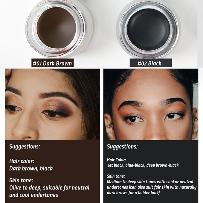 Eyebrow Pomade Stamp 2 - Pack, Microblading 4 Tip Liquid Eyebrow Pen, Eye brow Kit with Angled Spoolie Brush and PU Pouch for Travel (DarkBrown+Black)