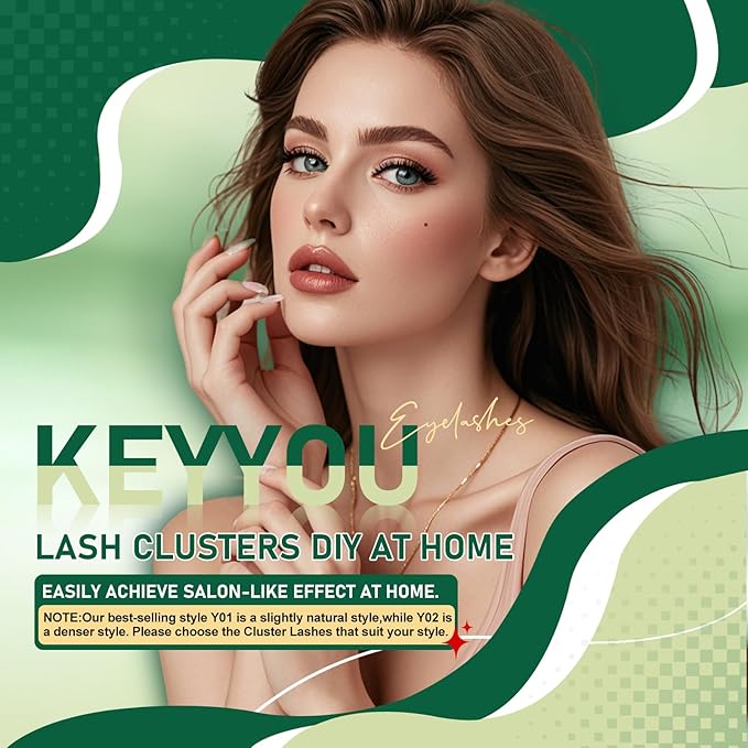 KEYYOU Lash Clusters 96pcs Individual Lashes Y02 D Curl 14mm Eyelash Clusters Volume Wispy Lash Extension Soft&Comfortable Easy DIY Lash Extension at Home(Y02,D-14mm)