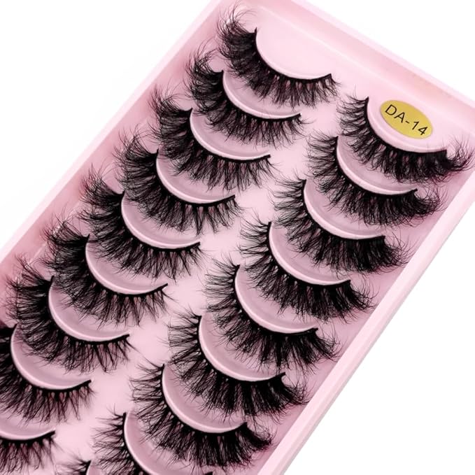 HBZGTLAD New 10 Pairs 3D Mink Lashes False Eyelashes Handmade Wispy Fluffy Long Lashes Natural Eye Makeup Tools Eye Lashes(DA-14)
