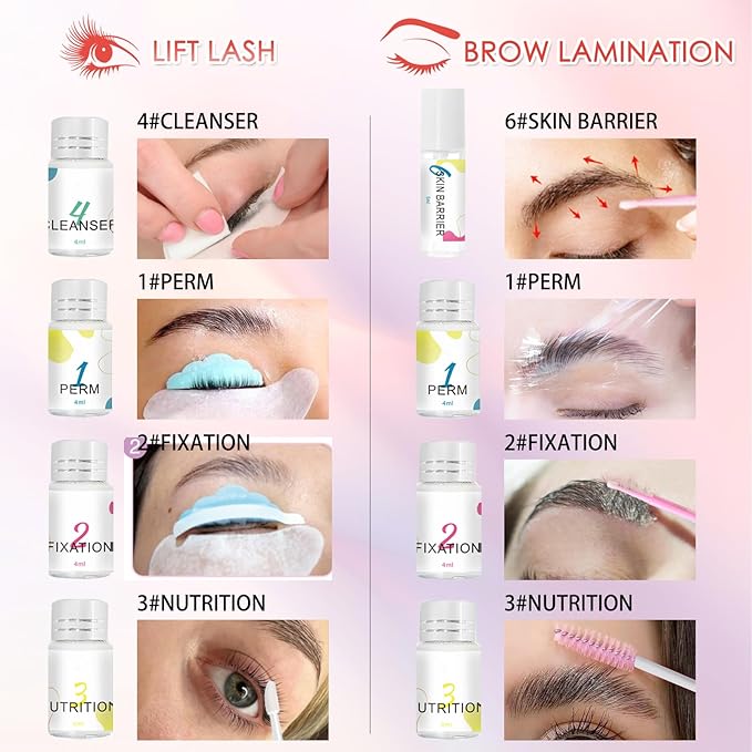 Upgraded Eyelash Lift & Brow Lamination Full Kit | Protective Barrier Formula to Shield Lash Perm Kit Safe Effective Salon Results Home DIY