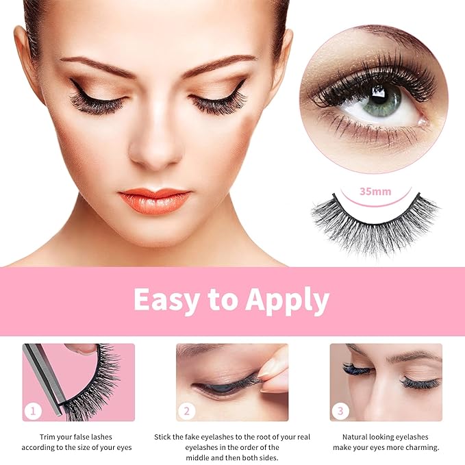False Eyelashes Cat Eye Lashes Faux Mink Lashes Natural Look 8D Fluffy Wispy Lashes That Look Like Extensions Pestañas Postizas D Curl Lash Fake Strips Lashes 7 Pairs Pack