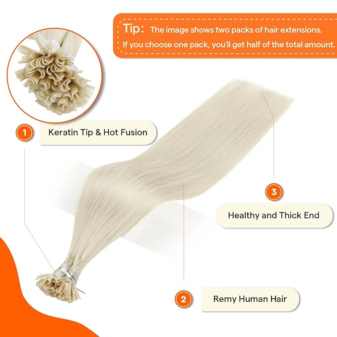 Full Shine U Tip Hair Extensions Human Hair 18 Inch 50 Grams Color 1000 White Blonde K Tip Hair Extensions Real Human Hair Straight Natural Human Hair Fusion Extensions