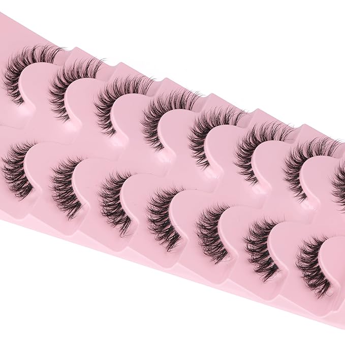 False Eyelashes Fox Eye 8 Pairs Pack 40D Natural Look Fluffy Wispy Cat Eye Lashes Soft Faux Mink Lashes Lightweight D-Curl Clear Band Eyealshes by GVEFETIEE