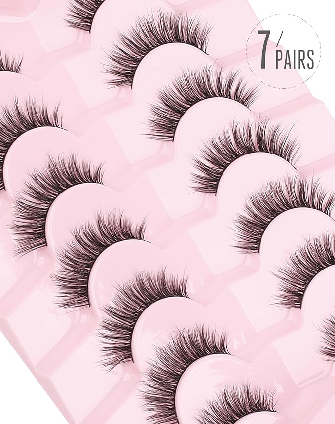 Onlyall Natural Lashes Wispy Lashes Natural Look False Eyelashes Natural Flared Eyelashes False Eye Lashes Soft Fluffy Lashes 7 Pairs D75
