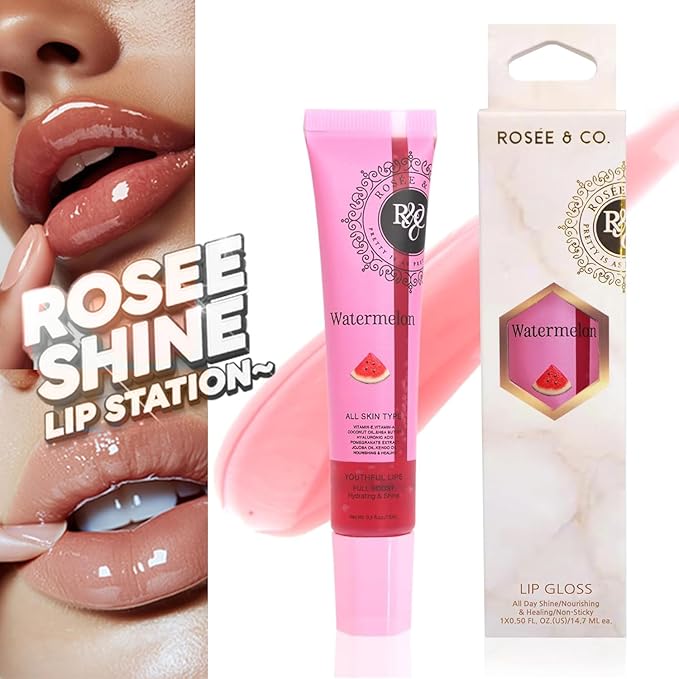 Rosee Lip Gloss Vegan & Cruelty Free Treatment, Professional Make up, Long Lasting Glossy with Shea Butter, Moisturize, Protect & Smooth, High Shine, Non-Sticky (j. Watermelon, 0.5)