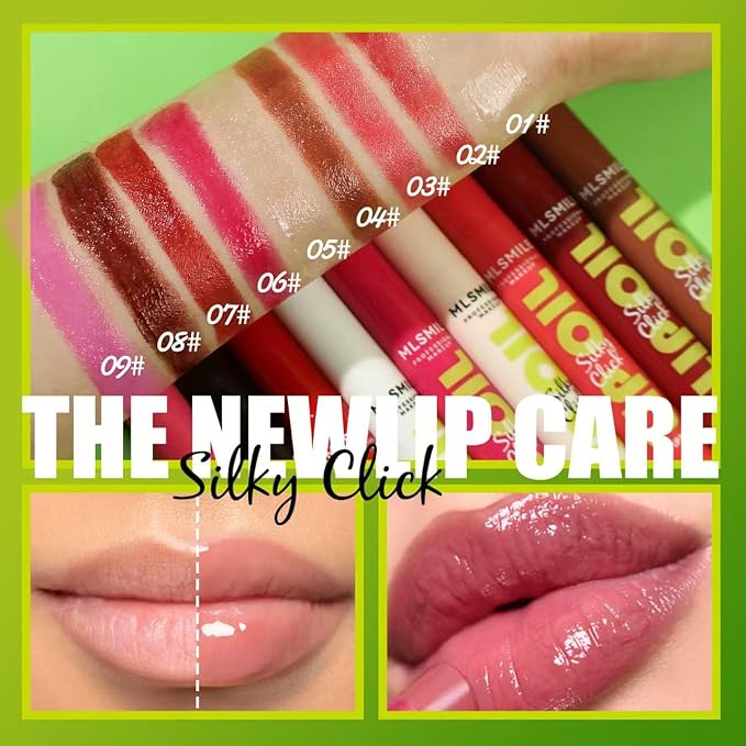 3 Colors Fat Lip Oil Click Slick,Press Lipstick Set, moisturizing and nourishing long-lasting lipstick, non-sticky high-pigment glossy lip oil, lightweight and shiny coconut oil lip plumper (Set -A)