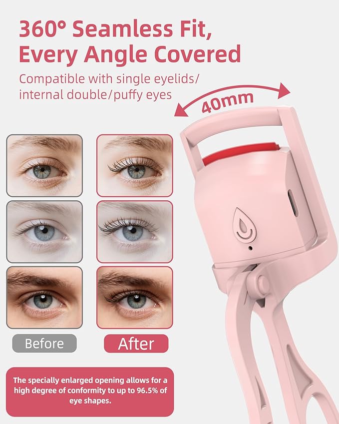 2PCS Heated Eyelash Curler, 5S Fast Heating Electric Eyelash Curler, Safe Anti-Scald Eyelash Curlers with Silicone Pad, Type-C Quick Charge, Intelligent Temp Control, 24H Long-Lasting Curls