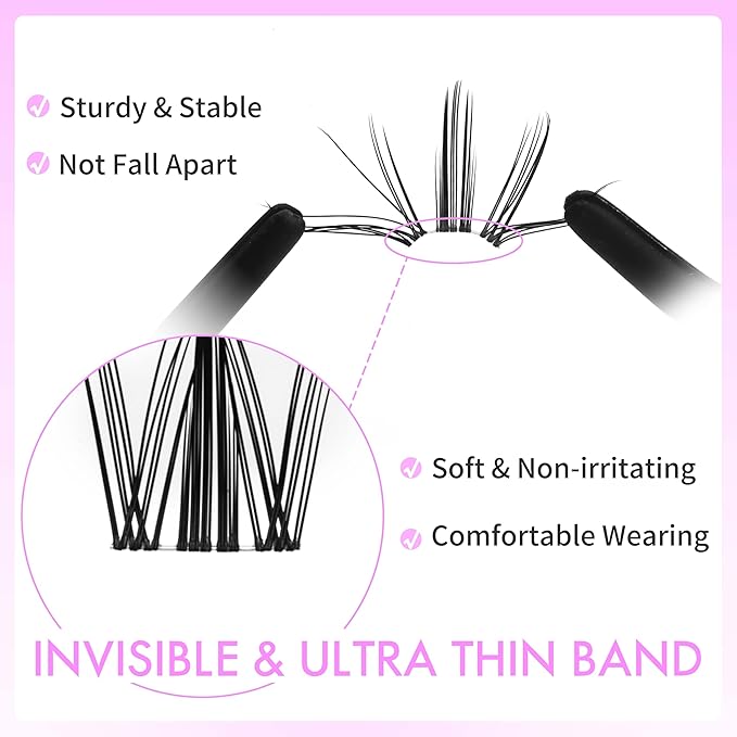 VEYESBEAUTY Lash Clusters Kit Eyelash Extensions Thin & Invisible Band DIY Individual False Eyelashes Newbie's Five-Second Series Wispy Lash Tray for Self-application, Manga Lash 8-16mm Mixed Length