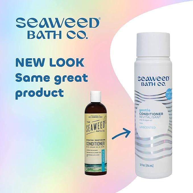 Seaweed Bath Co. Gentle Conditioner, Unscented, 12 Ounce, Sustainably Harvested Seaweed, Aloe, Argan Oil, for Sensitive Scalps