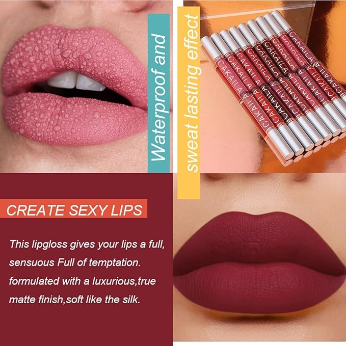 9 Pcs Liquid Lipsticks and Lip Lacquer Set Matte Rich Red Colors Lipstick with Waterproof and Long-Lasting Soft Lip Gloss for Women and Gift (10 Pcs-B)