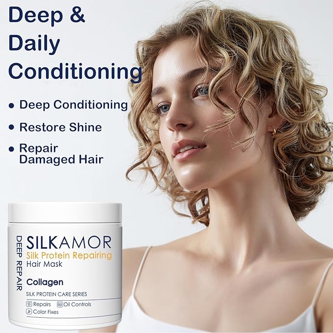 Hair Protein, Protein Hair Treatment, Nourishing + Strengthening + Hydrating Hair Mask For Curly Dry Damaged Bleached Split End Hair, Silk Protein & Sericin, Soft Fragrance, 500ml