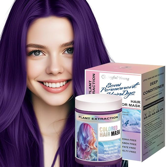 Vegan Semi Permanent Hair Color Mask - 10.15OZ Color Depositing Conditioner for Color-Treated Hair - Ammonia, Paraben, Sulfate & Cruelty-Free - Plant-Based Enhances Tones Hair (PURPLE)