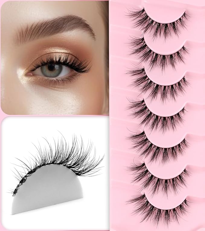 Wispy Lashes Cat Eye 15MM False Eyelashes Natural Look C Curl Natural Lash Strips Fake Eyelashes with 0.1MM Thin Band ChirpyLuna Cat Eyelash, 7 Pair