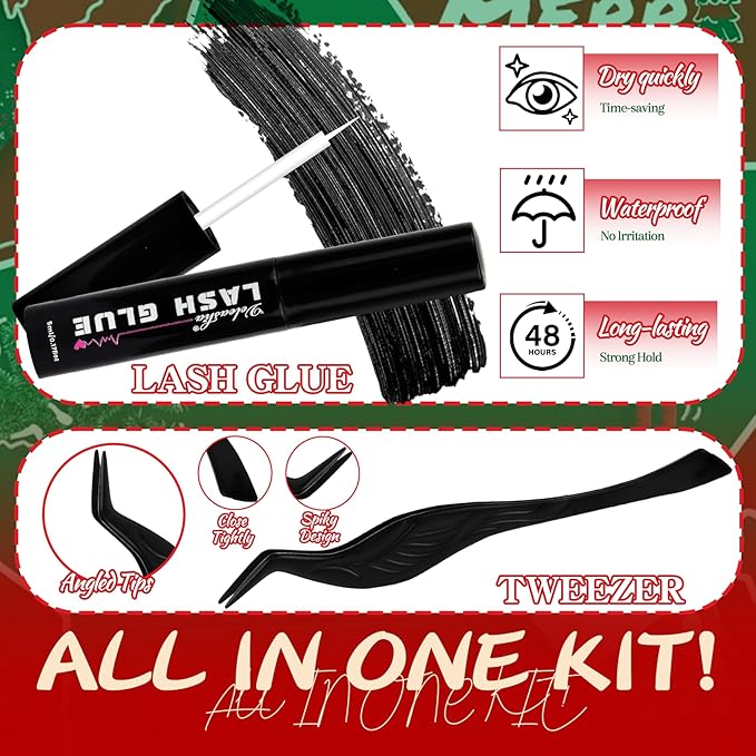 Veleasha Christmas LE Lashes Dramatic Eyelashes with Diamonds Cat Eye Lashes Colored False Eyelashes Fluffy Faux Mink Lash with Glue & Tweezers Look Like Lash Extensions (Christmas LE)