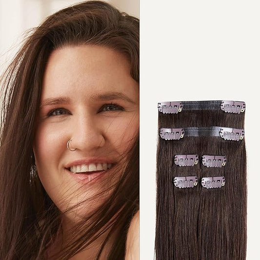 Luxy 100% Remy Human Hair Extensions for Thin Hair Thinning Hair Fill-Ins – 6 Seamless Wefts Multi-Dimensional Color Blend - Natural-Looking Volume & Coverage 95 grams 20" Chocolate Brown Thinning