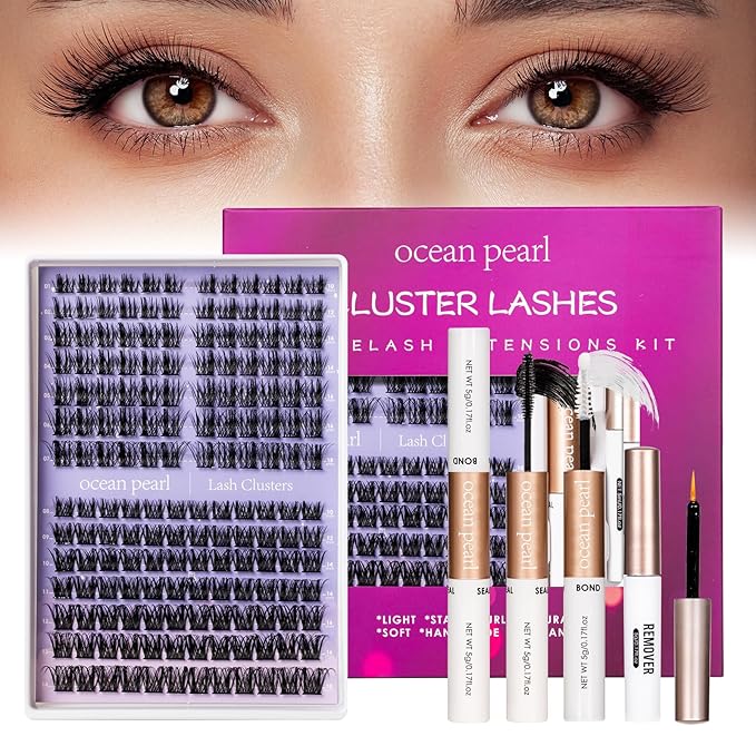 Ocean Pearl Lash Clusters Kit 168pcs,Eyelashes,spike-effect cluster lashes,10-18mm manga/anime-inspired lashes clusters,DIY Cluster Eyelash Extensions kit with lash bond+seal+remover+tweezers-M37+M30