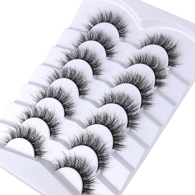 False Eyelashes Cat Eye Lashes Faux Mink Lashes Natural Look Fluffy Wispy Lashes That Look Like Extensions Pestañas Postizas D Curl Lash Strips Short Fox Eye Lashes 7 Pairs Pack