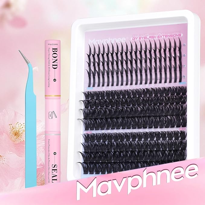 Russian Lash Extensions Kit Spikes Lash Individuals 100D 120D Volume Eyelash Clusters D-Curly Lash Clusters Kit 12-19MM DIY Eyelash Extensions with Bond and Seal Eyelash Glue and Tweezers by Mavphnee