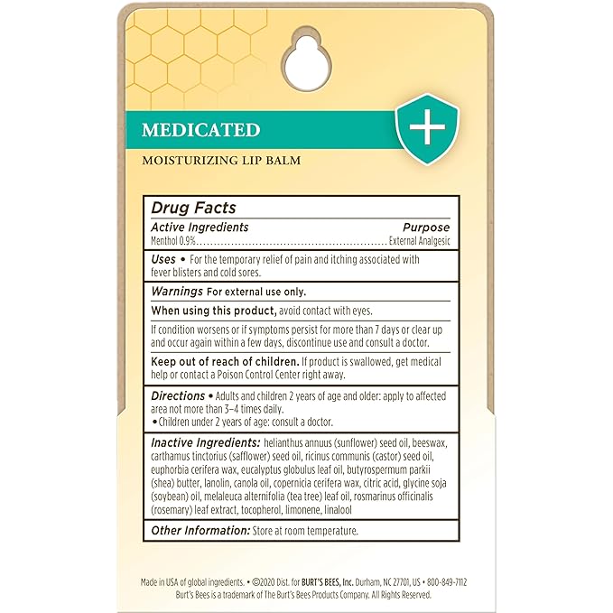 Burt's Bees Lip Balm Stocking Stuffers, Moisturizing Lip Care Christmas Gifts for Dry Chapped Lips, Medicated with Menthol & Eucalyptus, 100% Natural (2-Pack)
