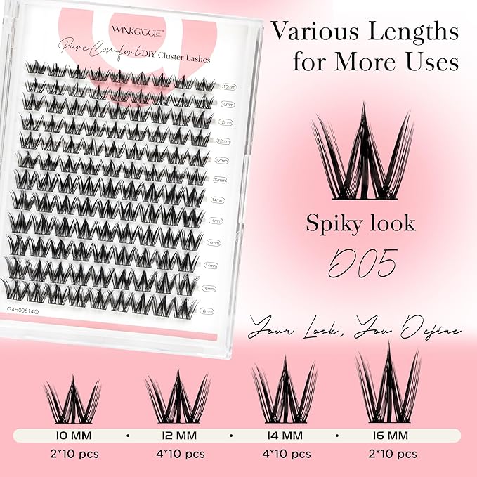 Fairy Lash Clusters Wispy Lashes Clusters with spikes, 10-16mm Manga Eyelash Clusters, DIY Individual Lash Extensions with Soft Ultra-thin Band, 120pcs (D05)