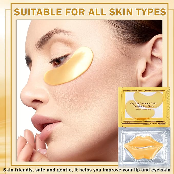 CAHIUYOA 30PCS Lip Mask & Eye Mask 24k Gold Under Eye Patches for Puffy Eyes and Dark Circles Effectively Moisturizing the Lip and Eye Skin Reducing Fine Lines