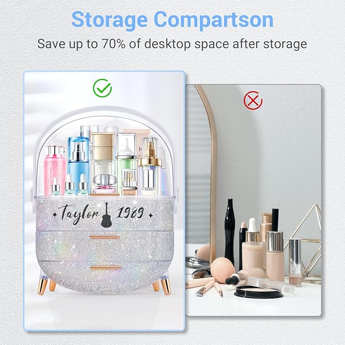 Teen Girls Gift Makeup Organizer,Skincare Organizer Jewelry Storage,Cosmetics Storage and Display Case,Make Up Holders and Organizers for Countertop,Bathroom Organizer (Text)