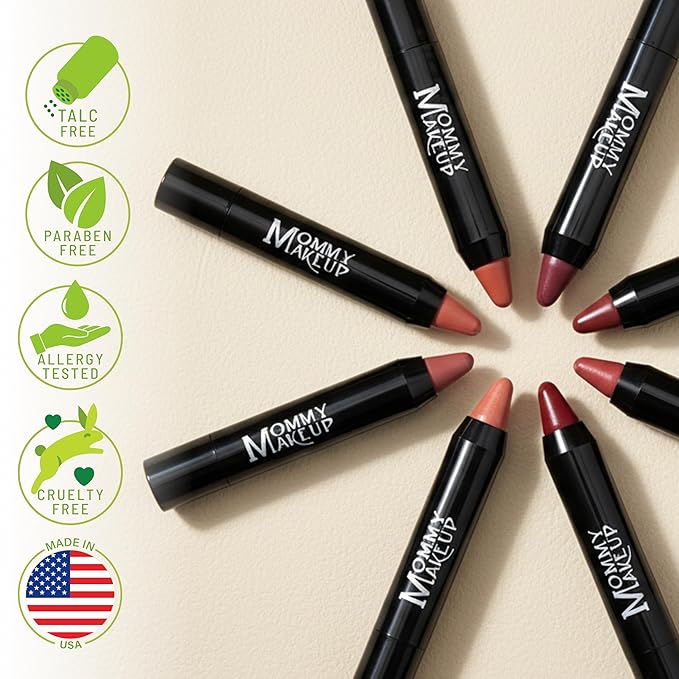 Mommy Makeup Triple Sticks Lipstick, Cream Blush & Teatment All-In-One with Shea & Cocoa Butter - Soft & Creamy Moisturizing Lip Crayon For Lips & Cheeks (Gigi)