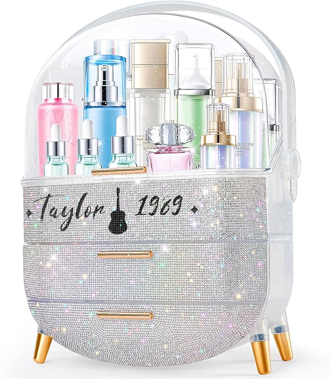 Teen Girls Gift Makeup Organizer,Skincare Organizer Jewelry Storage,Cosmetics Storage and Display Case,Make Up Holders and Organizers for Countertop,Bathroom Organizer (Text)