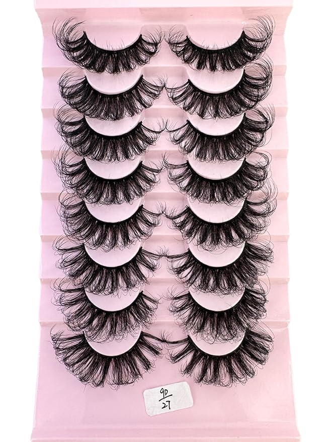 HBZGTLAD Mink Lashes Fluffy False Eyelashes 25mm Dramatic Faux Mink Eyelashes Natural Look Cat Eye Volume Eye Lashes Multipack (9D-27)