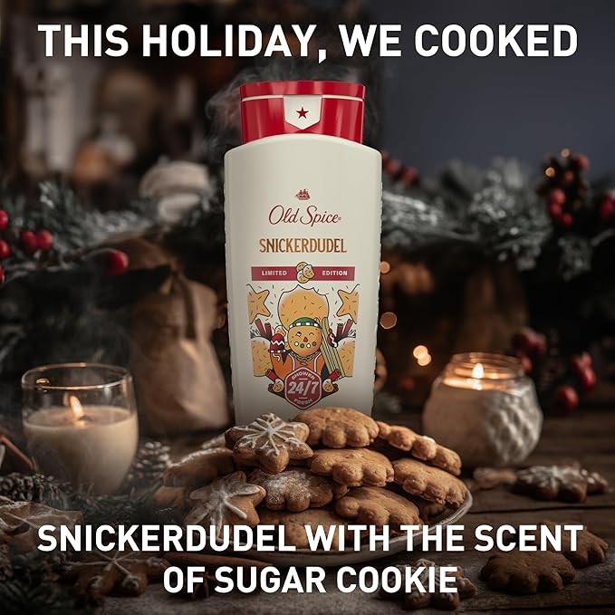 Old Spice Body Wash for Men, Holidudes Holiday Edition, 24/7 Holiday Freshness, Lasting Scent and Rich Lather, Stocking Stuffer, Snickerdudel Sugar Cookie Scent, 16 oz