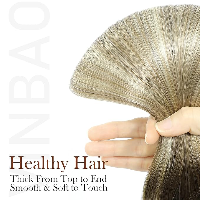 VINBAO Clip in Hair Extensions Real Human Hair Balayage Ombre Brown to Blonde Clip in Hair Extensions Real Human Hair 16 inch 140g 7pcs Double Weft (#HC3822,16'')