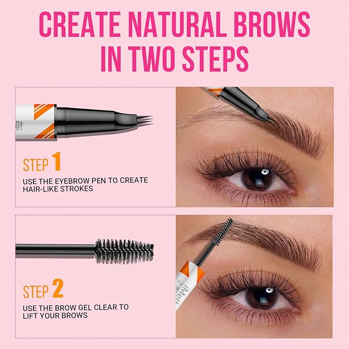 iMethod Curved Eyebrow Pen and Brow Gel Clear - Eyebrow Pencils for Women with Natural Hair Like Strokes, Eyebrow Makeup for All-Day Defined, Waterproof, Smudge-proof, Dark Brown