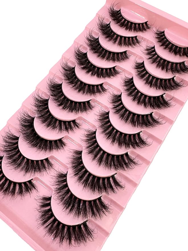 HBZGTLAD New 10 Pairs 3D Mink Lashes False Eyelashes Handmade Wispy Fluffy Long Lashes Natural Eye Makeup Tools Eye Lashes (F60)