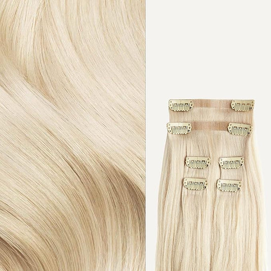 Luxy 100% Remy Human Hair Extensions for Thin Hair Thinning Hair Fill-Ins – 6 Seamless Wefts Multi-Dimensional Color Blend - Natural-Looking Volume & Coverage 50 grams 12" Platinum Blonde Thinning