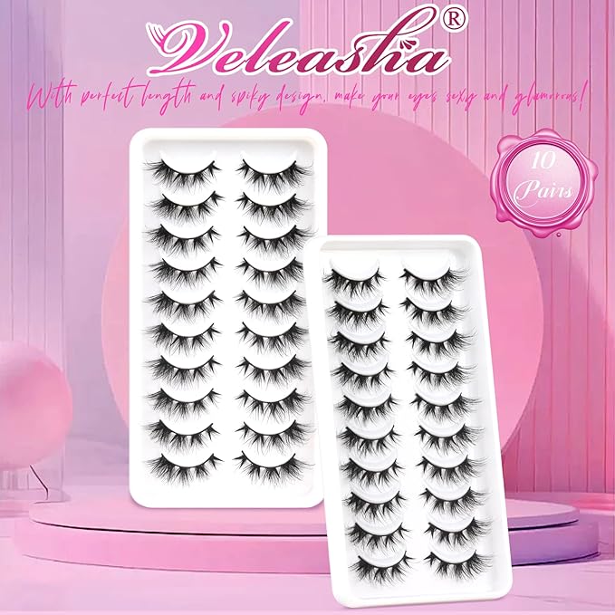 Veleasha Manga Lashes Cat Eye Lashes with Spiky V Shape Clusters 7-16MM C Curl Anime False Eyelashes 100% Handmade Luxurious Faux Mink Eyelashes (Spiky03)