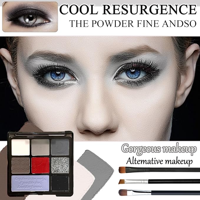 Black Grey Smoky Eyeshadow Palette,15 Colors Matte Shimmer Pigmented Eye Shadow Makeup Palette Set with 3 Eyeshadow Brushes,Glitter Eyeshadow Makeup Palette for Daily Halloween Goth Makeup(O)