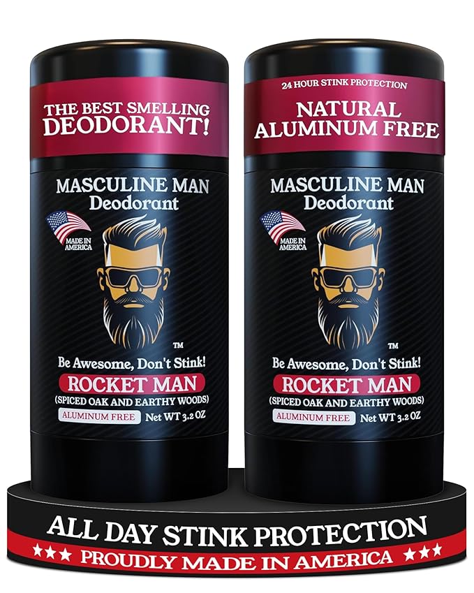 Deodorant for Men - Aluminum Free Mens Deodorant - Travel Size Natural Deodorants - Sweat Protection for Underarm, No Stain Stick Deodorants, Made in USA, 3.2oz (Pack of 2, Rocket Man)