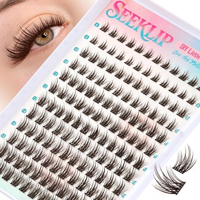 Lash Clusters Spiky Brown Manga Lash Clusters Looks Like Eyelash Extensions 144Pcs 8-16MM C Curl Doll Anime Cluser Lashes Thin Band Soft Doe Eyed Individual Lashes (Lavender-Brown)