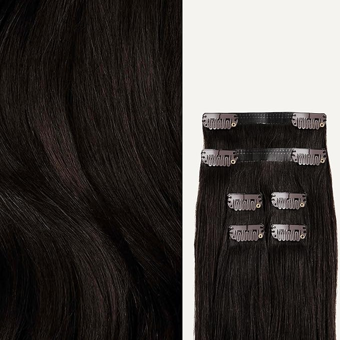 Luxy 100% Remy Human Hair Extensions for Thin Hair Thinning Hair Fill-Ins – 6 Seamless Wefts Multi-Dimensional Color Blend - Natural-Looking Volume & Coverage 80 grams 16" Mocha Brown Thinning