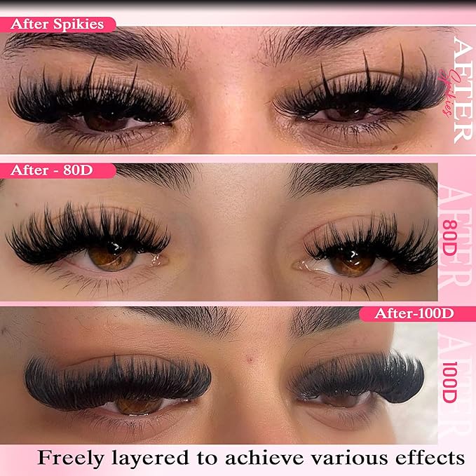 Lash Clusters Kit 13-21MM Lash Spikes Eyelash Clusters 80D 100D Thick Cluster Eyelash Extensions Kit Spiky DIY Lash Extensions Kit Individual Lashes Volume 295PCS