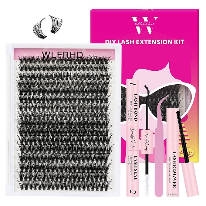 Lash Clusters Kit 320 Pcs DIY Individual Cluster Lashes D Curl Lash Extension Kit with Eyelash Bond and Seal, Remover, Tweezers Applicator Tool for False Eyelash Cluster Kit(50D, Mix9-16mm Kit)