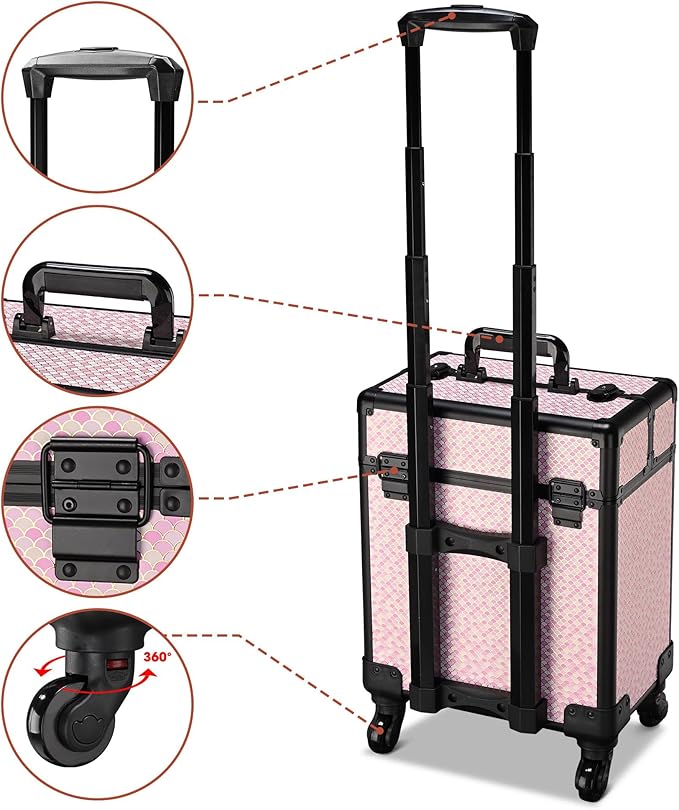 BYOOTIQUE Rolling Makeup Case on Wheels Travel Suitcase Salon Art Deco Bloom