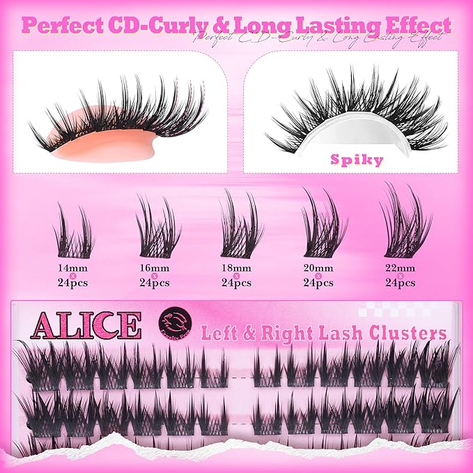 ALICE Lash Clusters with Spikes Eyelash Clusters Left & Right Cat Eye Cluster Eyelash Extensions Thin Band Anime Manga Lash Extensions Individual Lashes DIY Beginner Friendly