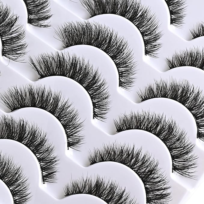 Wispy Lashes Natural False Eyelashes 14 Pairs Cat Eye Lashes Strips 9-14mm Fake Mink Lash Pack Wispies Strip Eyelash Short Small Fluffy Pestañas Postizas for Everyday Wear