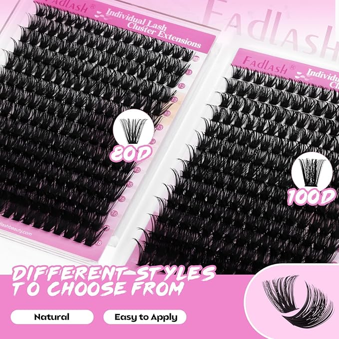 FADLASH Fluffy Lash Clusters 80D+100D Eyelash Clusters D Curl Clusters Eyelash Extensions 10-18mm Individual Lashes Natural and Volume Lash Extensions