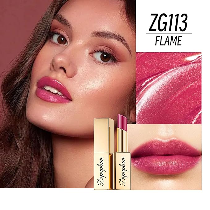 Purple Red Lipstick Moisturizing for Women Shimmer Tinted Lip Balm Hydrate Nourish Mauve Lip Gloss Cruelty Free Lip Makeup, ZG113 Flame