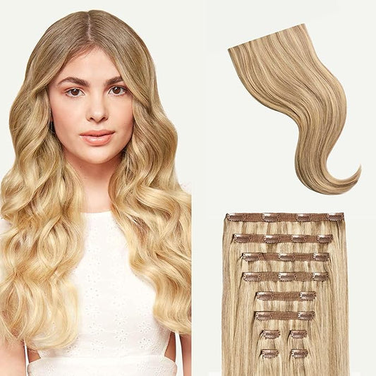 Luxy 100% Remy Human Hair, Classic 160g Clip-In Hair Extensions - 10 Wefts Multi-Dimensional Color for Natural Blending, Adds Volume & Length, Easy Apply & Remove 20" Dirty Blonde Highlights