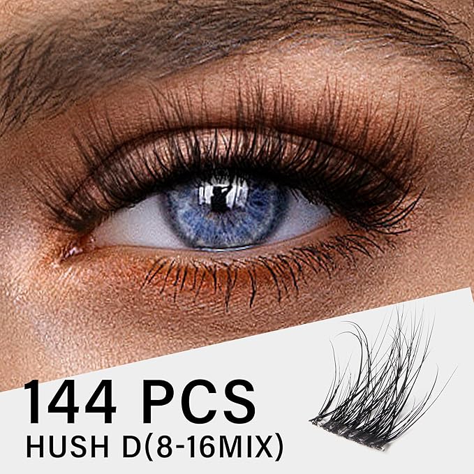 Lash Clusters 0.05mm Individual Lashes, 3D Wispy Lashes Clusters, 0.1mm Super Thin Band Resuable Natural Lashes,C Curl Faux Mink Lashes,144pcs Lash Extension (Green Hush-C-0.05-8-16mix)
